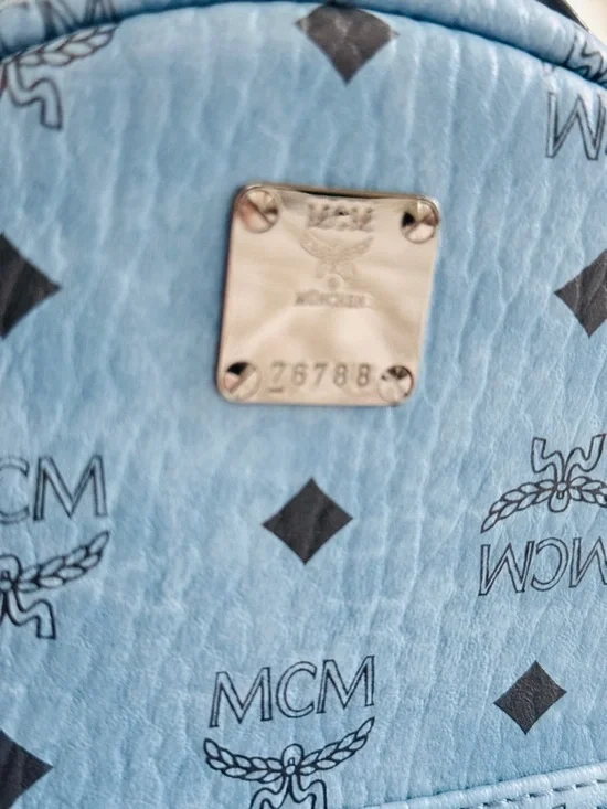 Authentic MCM Stark Mini Backpack Blue Visetos Studded 8x10x4 clean + Dust Bag - Picture 3 of 16